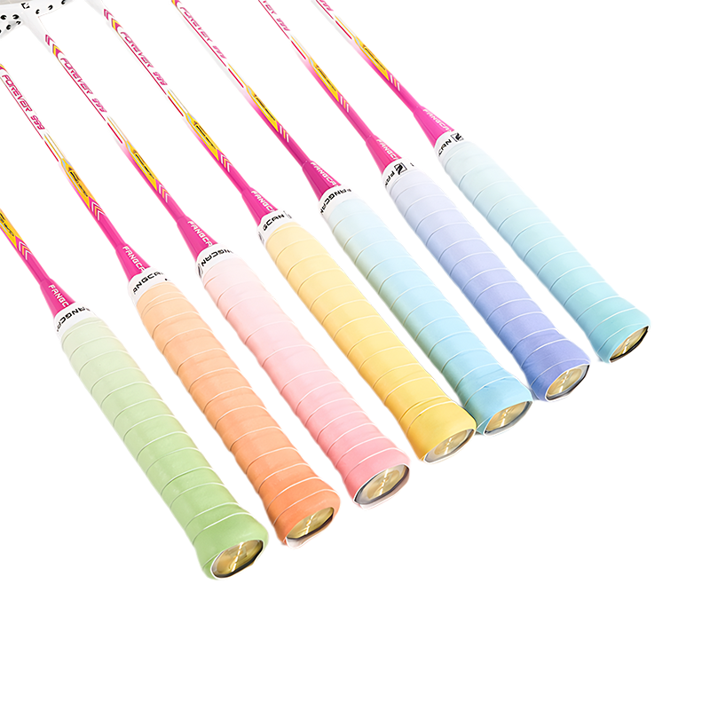 FCOG-13 gradient overgrips wrapped on seven badminton handles